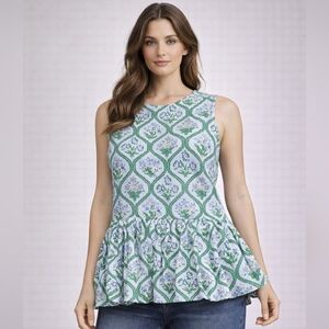 Tuckernuck Sleeveless Peplum Top Womens Medium Blue Green Floral NWT